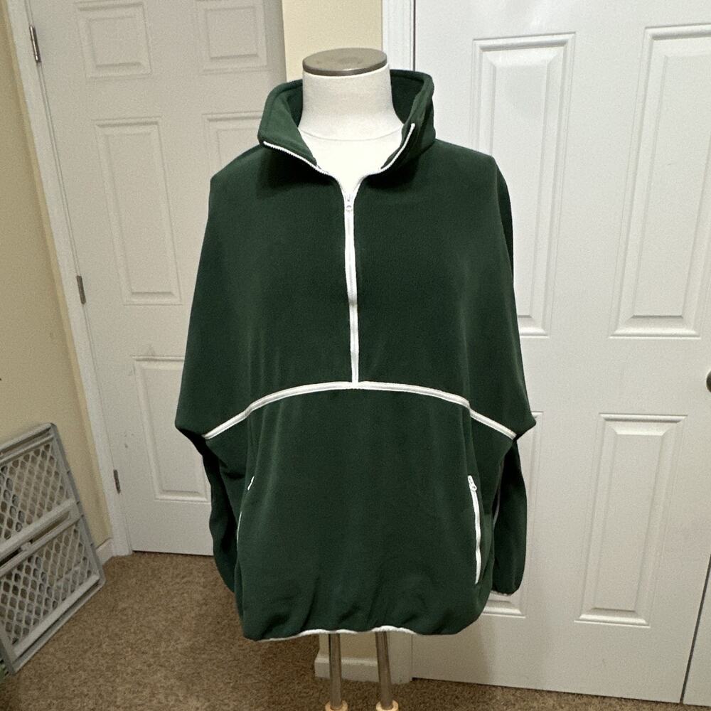 Laslulu Men's XL Green/White Fleece 1/2 Zip High Neck Pullover Sweatshirt